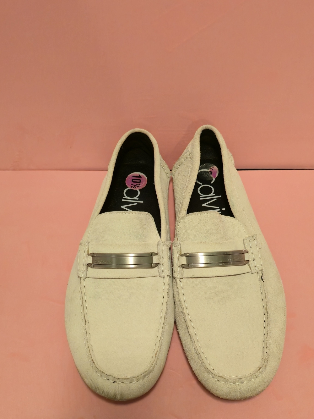 Calvin Klein Ivory Men's Loafers with Silver Bar
